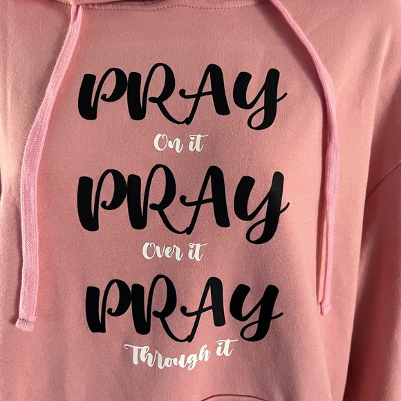 Women’s XL Hoodie Sweatshirt Pink Handmade Pray Christian Apparel - Picture 2 of 4